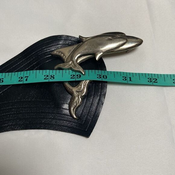 Vintage Black Leather Belt with Silver Dolphin Buckle main image 10